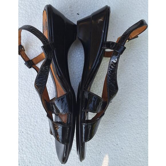 Sofft Andrea Patent Leather Strappy Kitten Wedge Slingback Black Sandal Sz. 8.5 - Picture 5 of 12